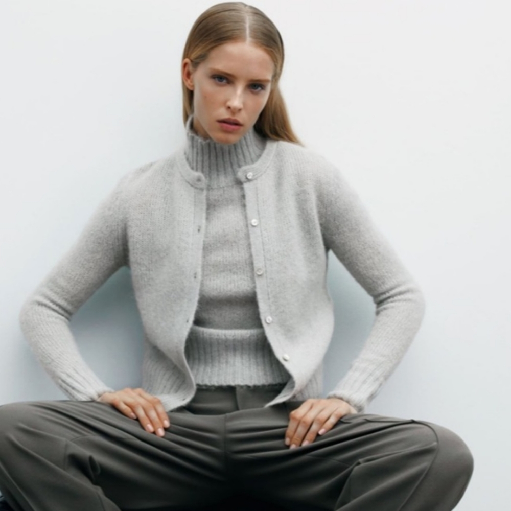 Zara sage green wool and alpaca blend cardigan